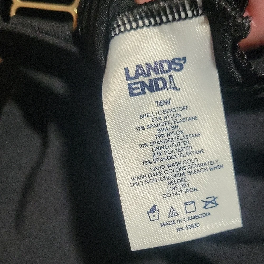 Lands' End Elegant Black One-Piece Swimsuit Dress 16W